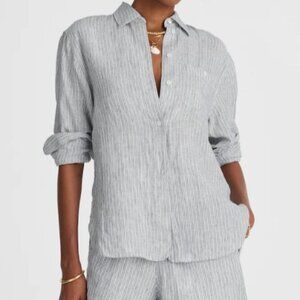 NWT Madewell Striped Button Up Shirt Women Sz S Linen Blue White Preppy
